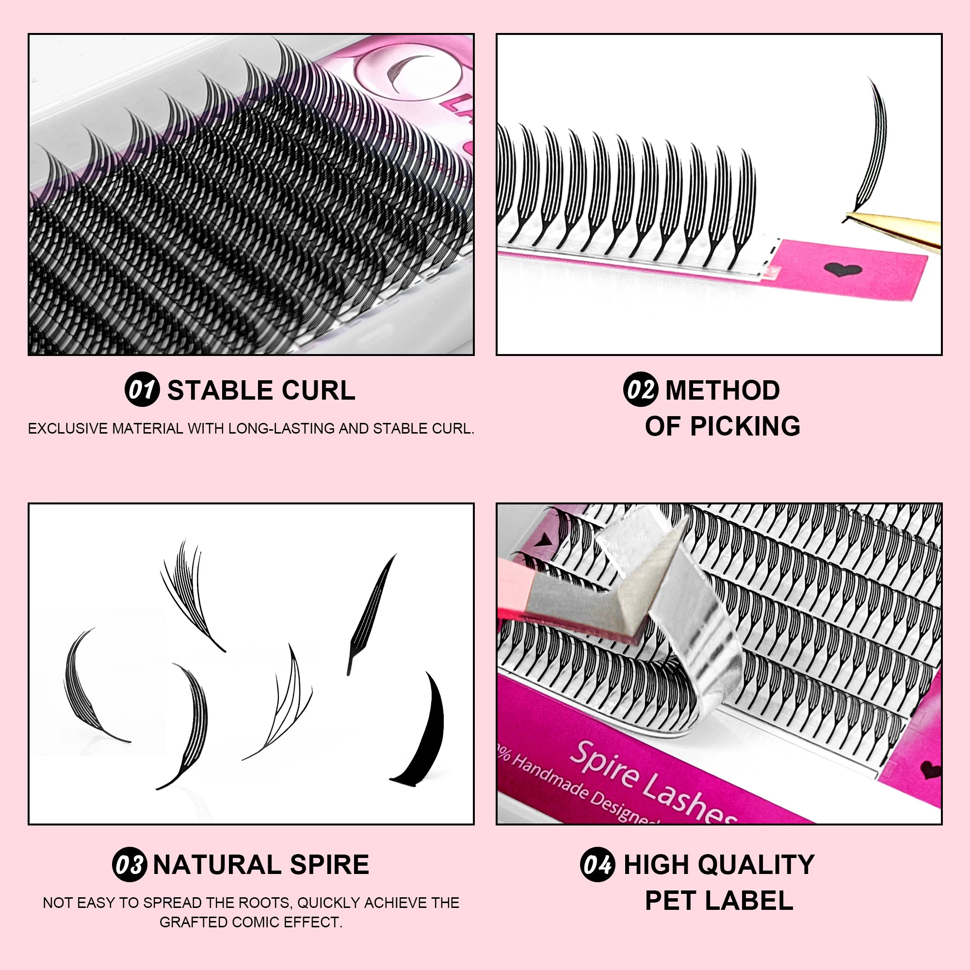 LAKANAKU Narrow Spire Eyelashes Extension Anime Lashes Spire Clusters Manga Style Feather Lightweight Premade Fans Extension