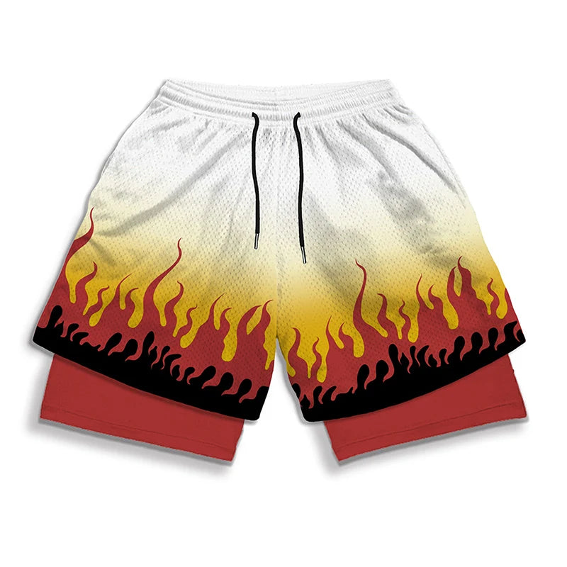 2 in 1 Athletic Gym Shorts for Men Stylish 3D Print Shorts with Pockets Quick Dry Stretchy Summer Sports Fitness Running Jogging