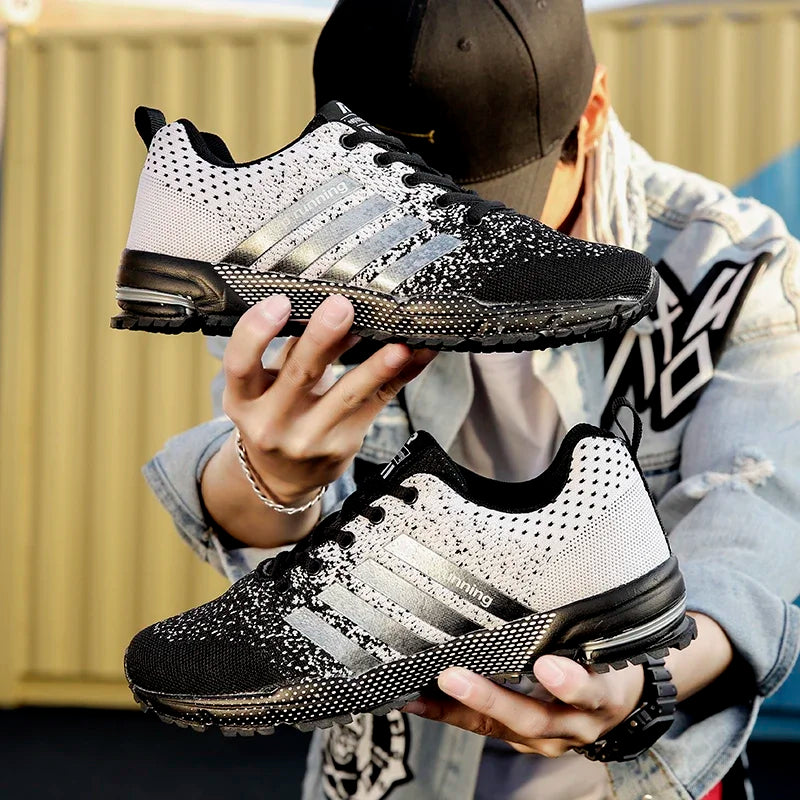 New men's and women's flying mesh surface spring summer breathable casual sports shoes flat vulcanized couple running big size48