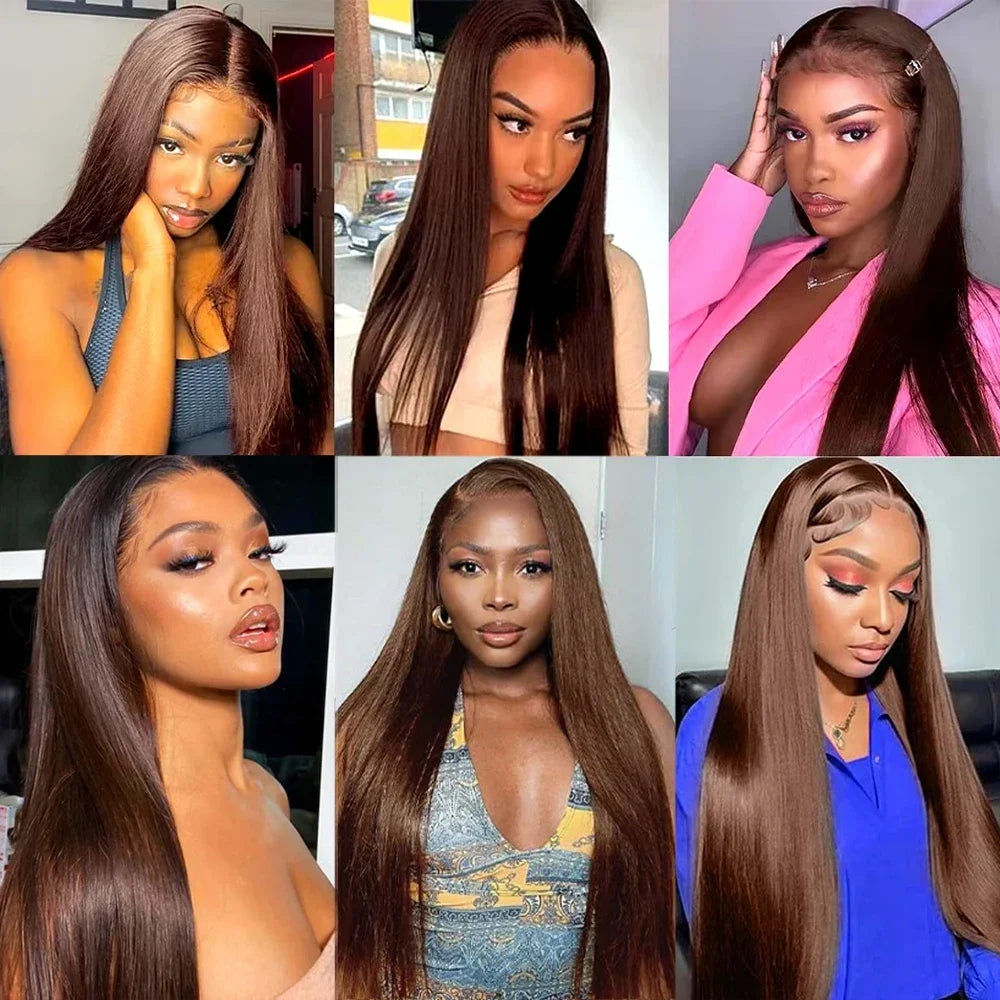 Long Straight 13X4 Lace Front Synthetic Hair Wig with Baby Hair Chocolate Brown Colored Silky Straight Lace Front Wigs For Women