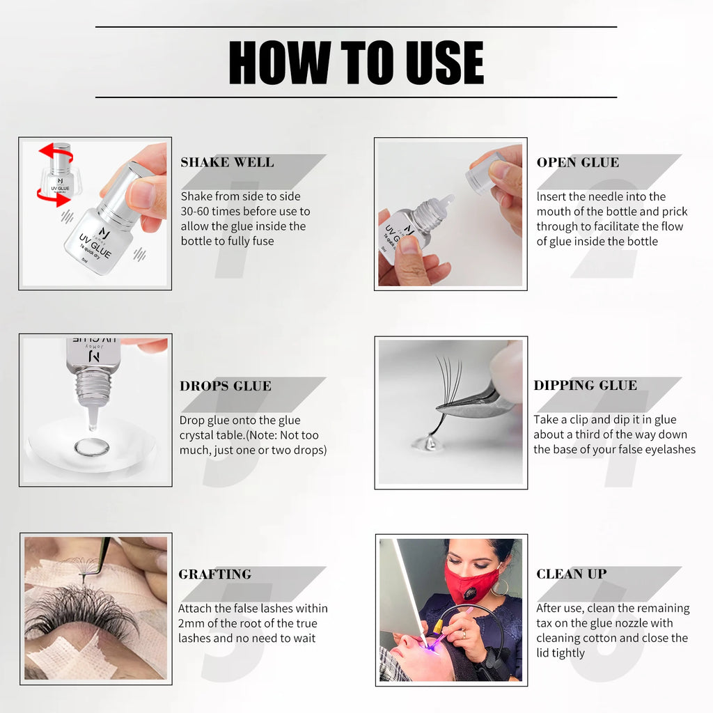 JOMAY UV Glue Lash Glue Extra Strong Eyelash Glue Extension Supplies UV Glue 5ML Waterproof Adhesive 3 bottles