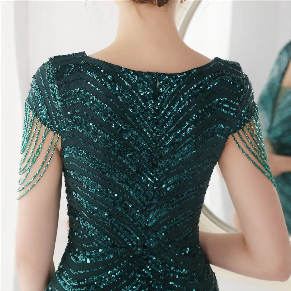 DEERVEADO Elegant V Neck Mermaid Evening Dress Long Luxury Beads Women Evening Party Dresses 2025 New Formal Dress 19085