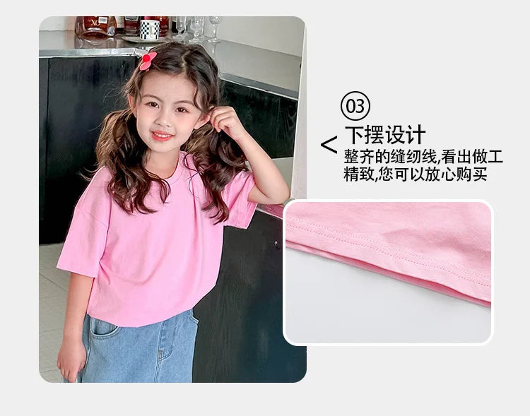 Summer Children's Short Sleeved T-shirt New Fashion Kids Shoulder Down T-shirt Top Cotton Trendy Student  Tee 2-12 Years Old