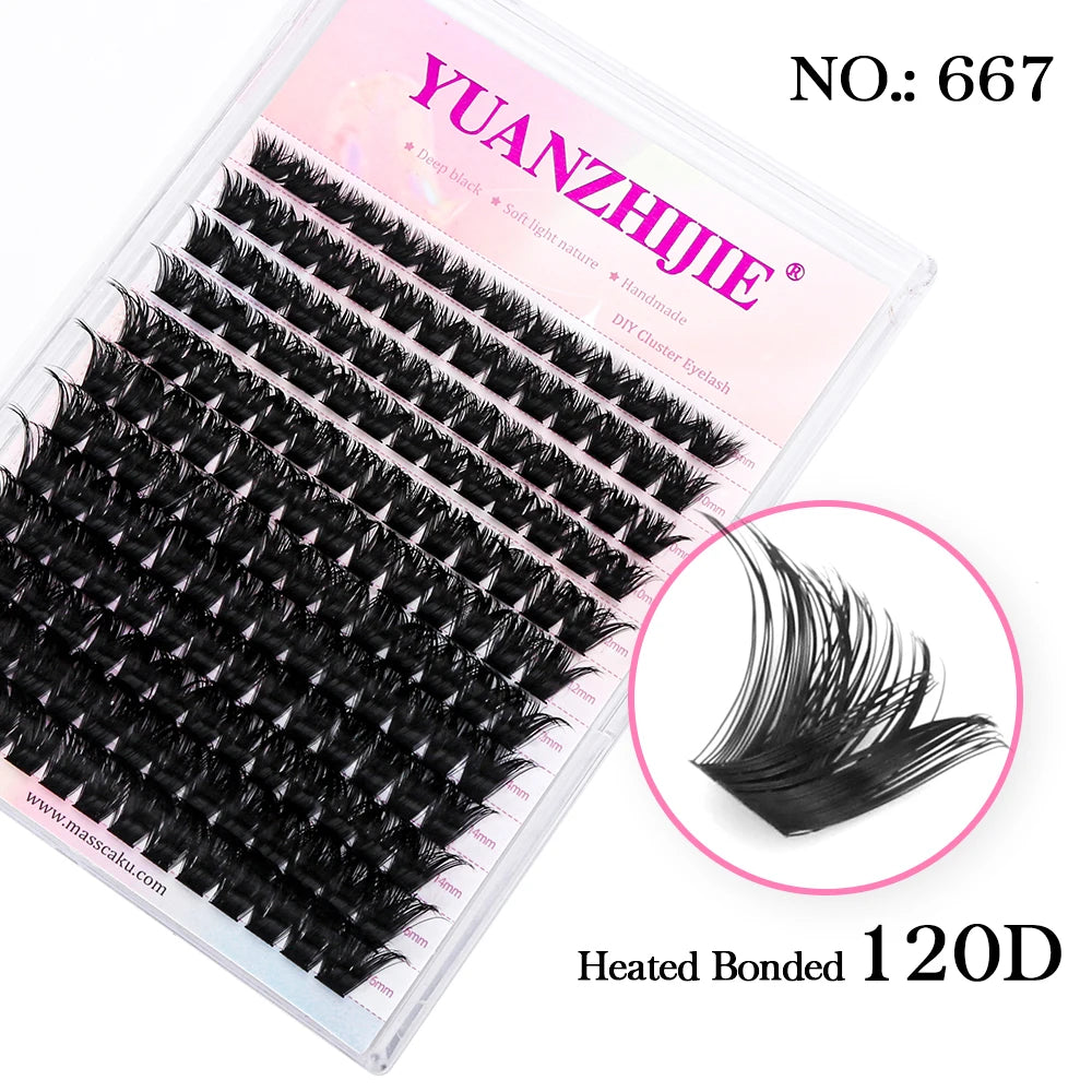 YUANZHIJIE DIY Cluster Eyelash Extension 12lines Dovetail Segmented Lashes Natural Lighter Bundle Makeup Supplies