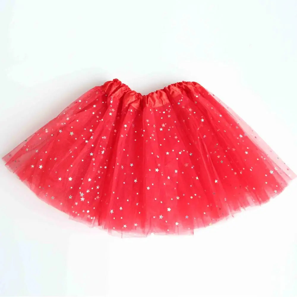Kids Baby Star Glitter Dance Tutu Skirt For Girl Sequin 3 Layers Tulle Toddler Pettiskirt Children Chiffon 2-8T