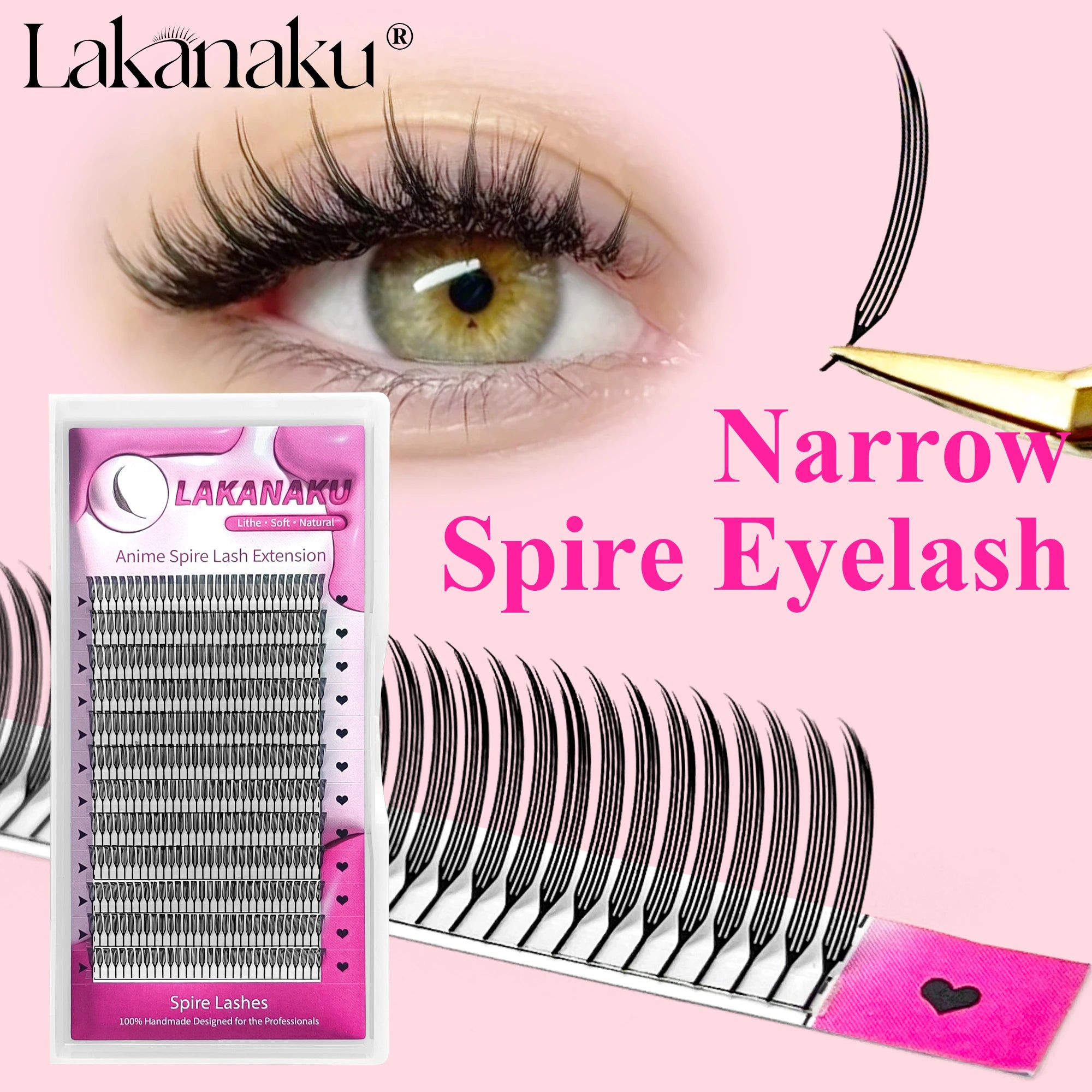 LAKANAKU Narrow Spire Eyelashes Extension Anime Lashes Spire Clusters Manga Style Feather Lightweight Premade Fans Extension