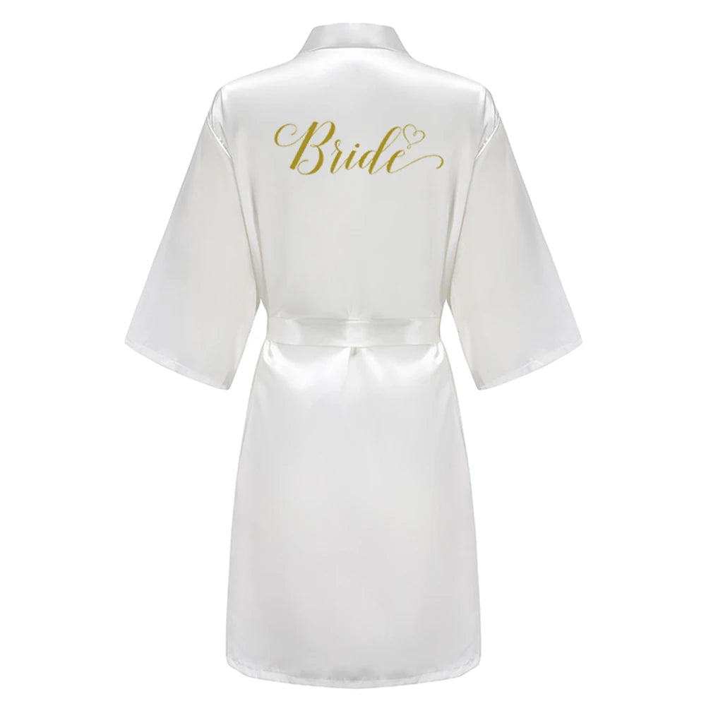 Rose Gold Satin Team Bride Bridesmaid Robe Wedding Bathrobe Gown Women Dressing Sleepwear Mother Maid of Honor Kimono
