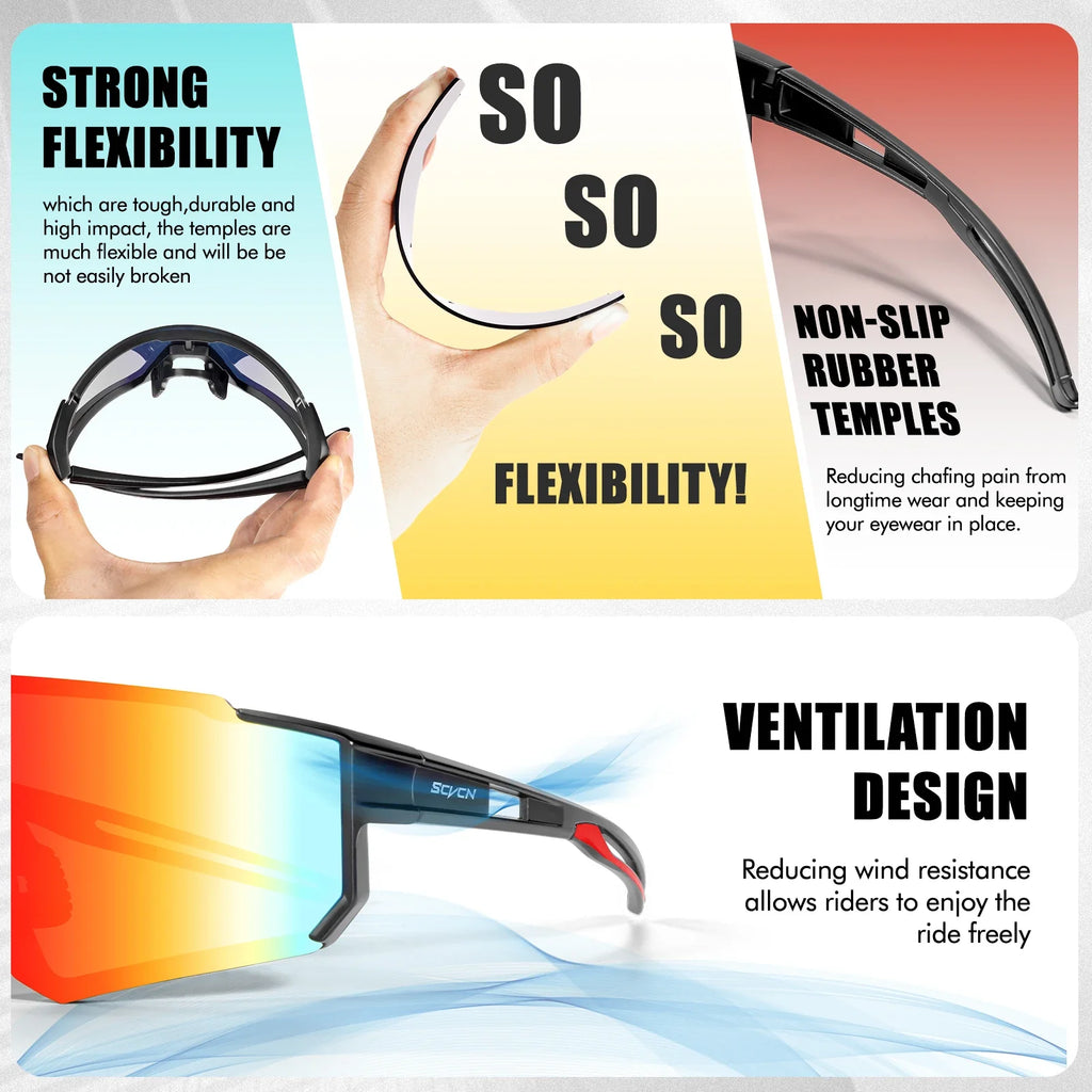 SCVCN Fashion Sunglasses for Men Women Sports Glasses Hiking Eyewear Outdoor Cycling  MTB Bike Mountain UV400 Skiing Goggles
