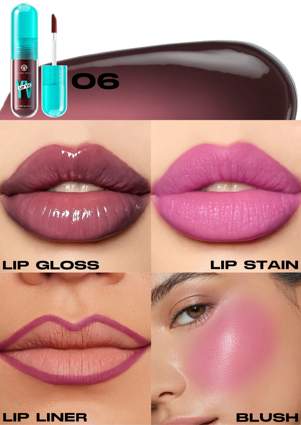 YOUNG VISION 6-Shade Avocado Long-Lasting Moisturizing Lip Stain is lightweight, non-sticky, non-stick cup lip stain