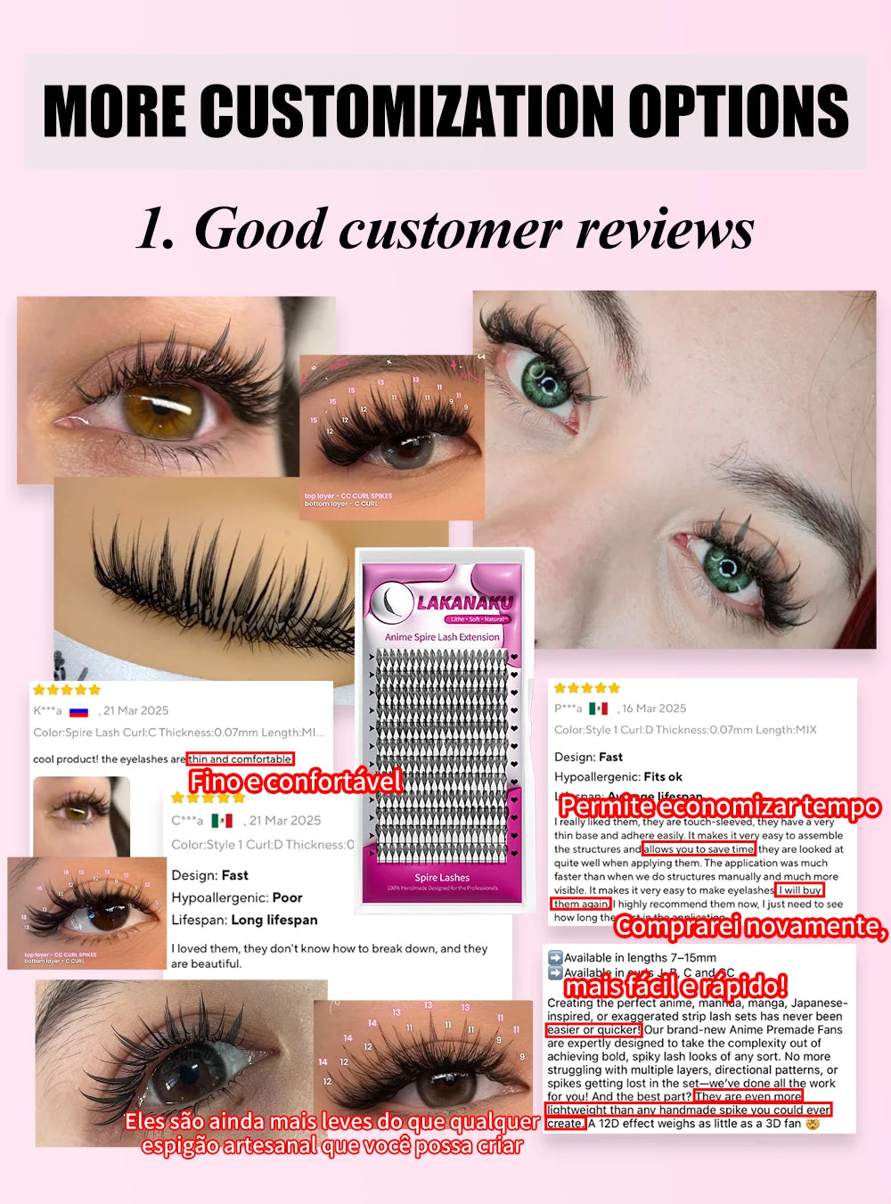 LAKANAKU Narrow Spire Eyelashes Extension Anime Lashes Spire Clusters Manga Style Feather Lightweight Premade Fans Extension