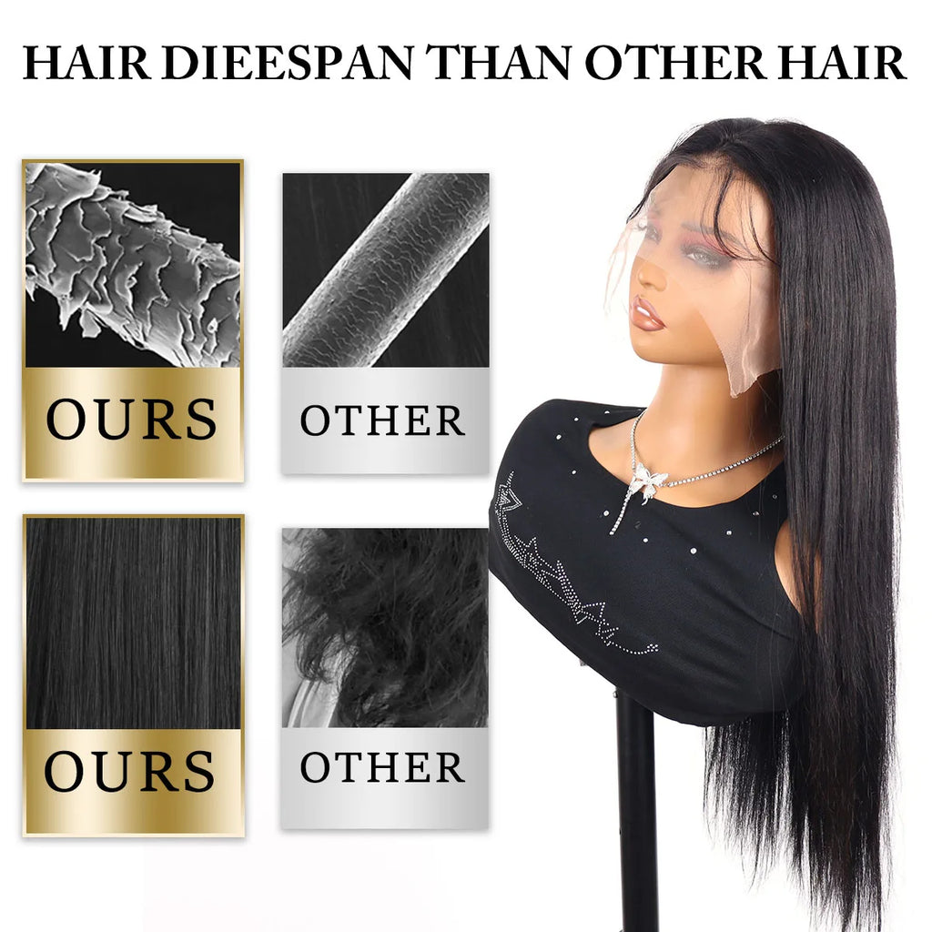 40 Inch 220 Density Bone Straight HD Lace Frontal Wig 13x6 Pre Plucked Brazilian 360 Full Lace Front Human Hair Wigs For Women