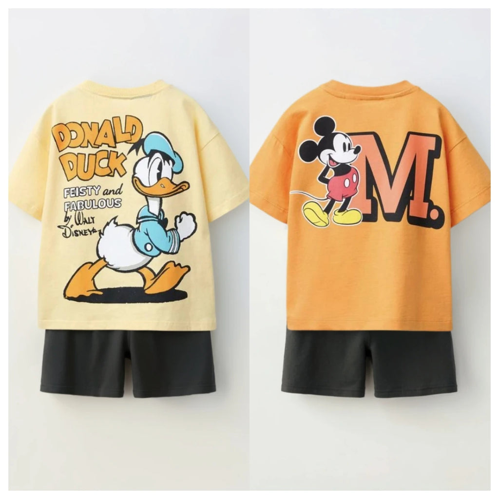 2025 Summer New Donald Duck Boys And Girls T-shirt Cute Cartoon Fashion Casual Short Sleeve+shorts Children's Set Two Piece Set