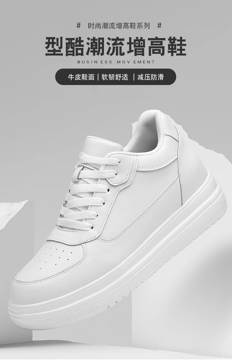 New Invisible Height-increasing Shoes for Men, 6CM-8CM-10CM Sports Shoes,White Leather Sports Shoes for Men,Enlarged Sizes 36-46
