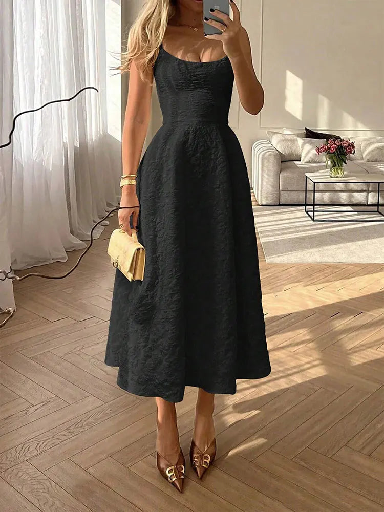 Women A-Line Dresses New Summer Solid Sexy Backless O-Neck Low Chest Sling Maxi Dress Streetwear Fashion Casual Slim Lady Dress