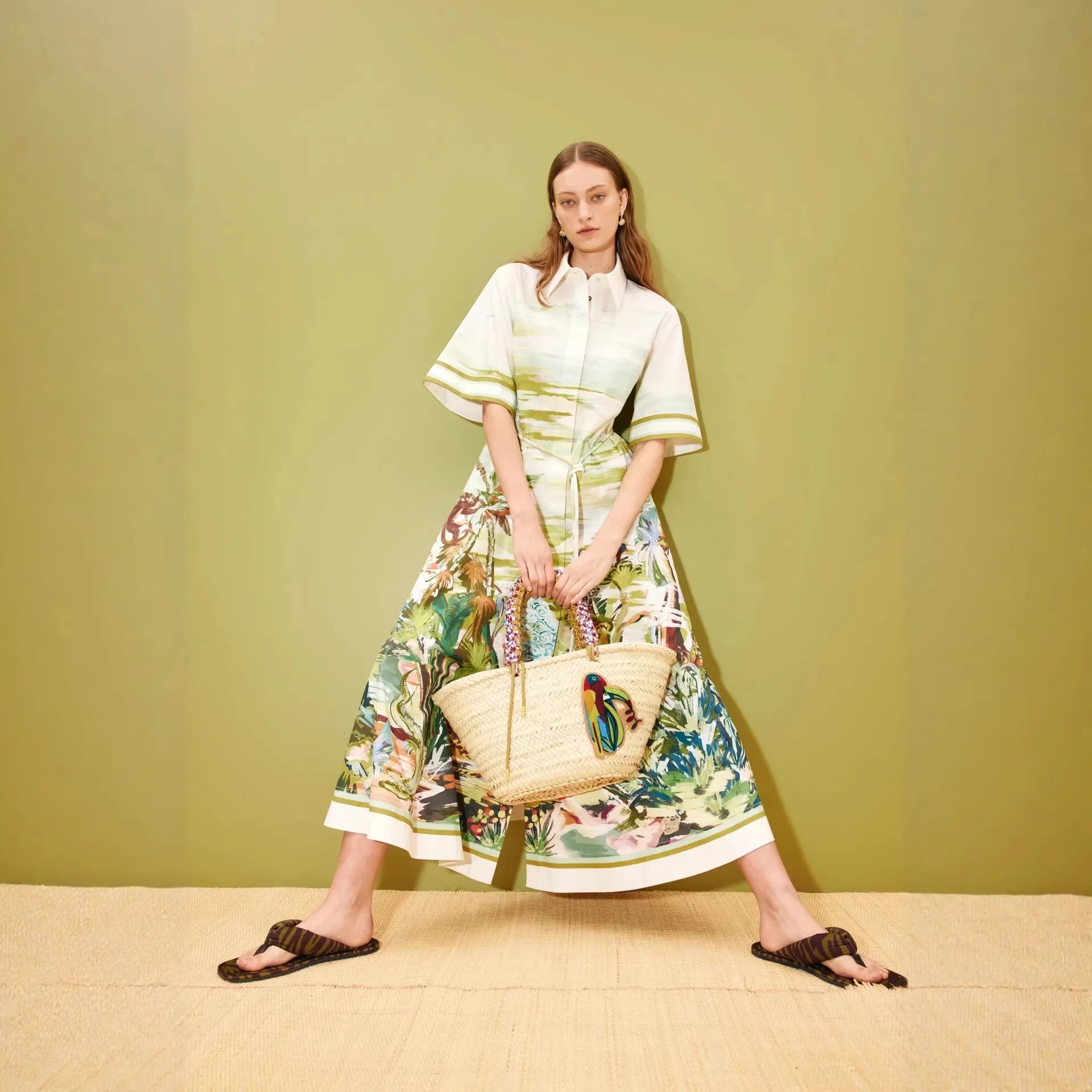 New Casual Fashion Linen Shirt Collar Cardigan Long Dress