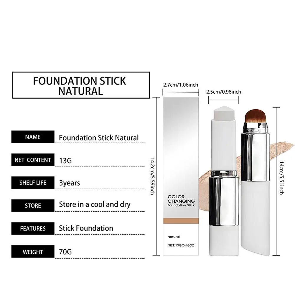 Lightweight Korean Changing Foundation Stick Hydrating Non-Sticky 20H Long-Wear Brightening Built-in Brush for All Skin Types