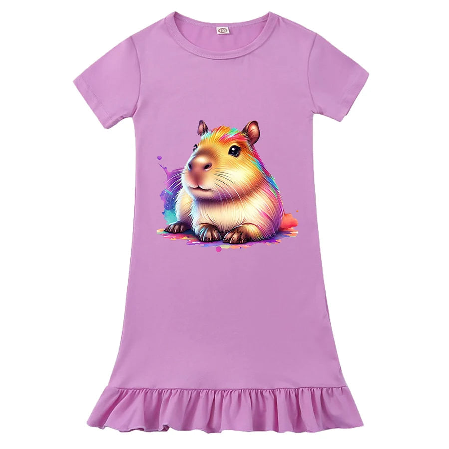 Rainbow Capybara Party Dress for Baby Girl Wedding Dress Our Beloved Baby Fashion for Babies Checkered Children Dresses Coming