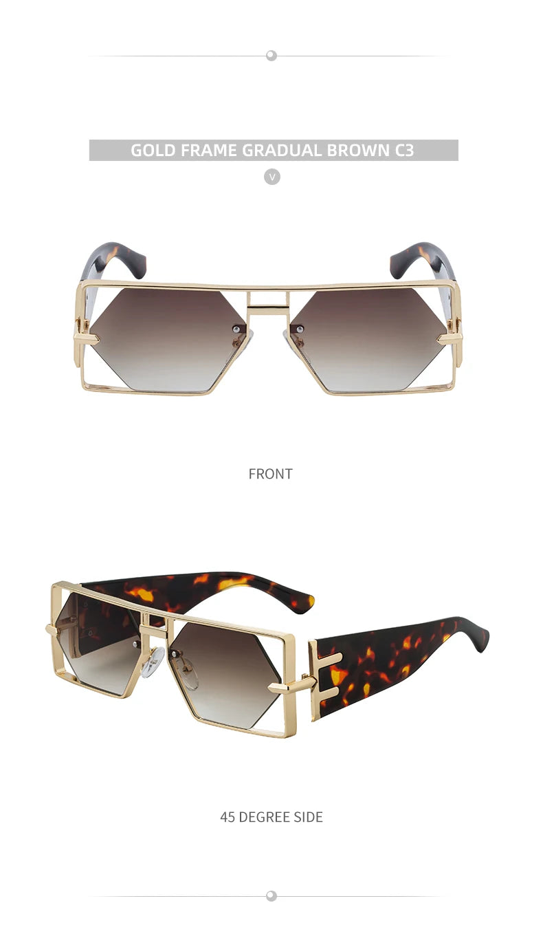 Steampunk Rectangle Sunglasses Women Men 2026 Luxury Hollow Metal Frame Sun Glasses Vintage Punk Hexagon Eyewear UV400 Shades