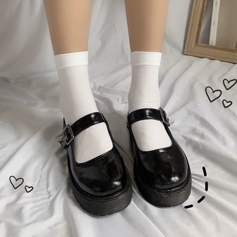 JK Women Black White Knee High Lolita Socks Lady Girls Over Knee Cute Long Sock Thin Breathable Solid Color Stockings For Women