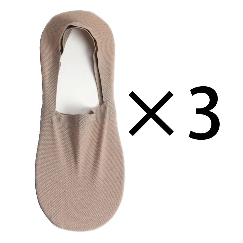 3 Pairs Men's Boat Socks 100% Cotton Deodorant Sweat Absorption Mesh Invisible Sock Thin Breathable Silicone Non-slip Silk Socks
