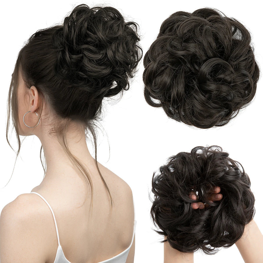 Synthetic Messy Hair Bun Extensions Big Curly Elastic Hair Scrunchies Hairpieces Chignon Donut Updo Hair Pieces for Women
