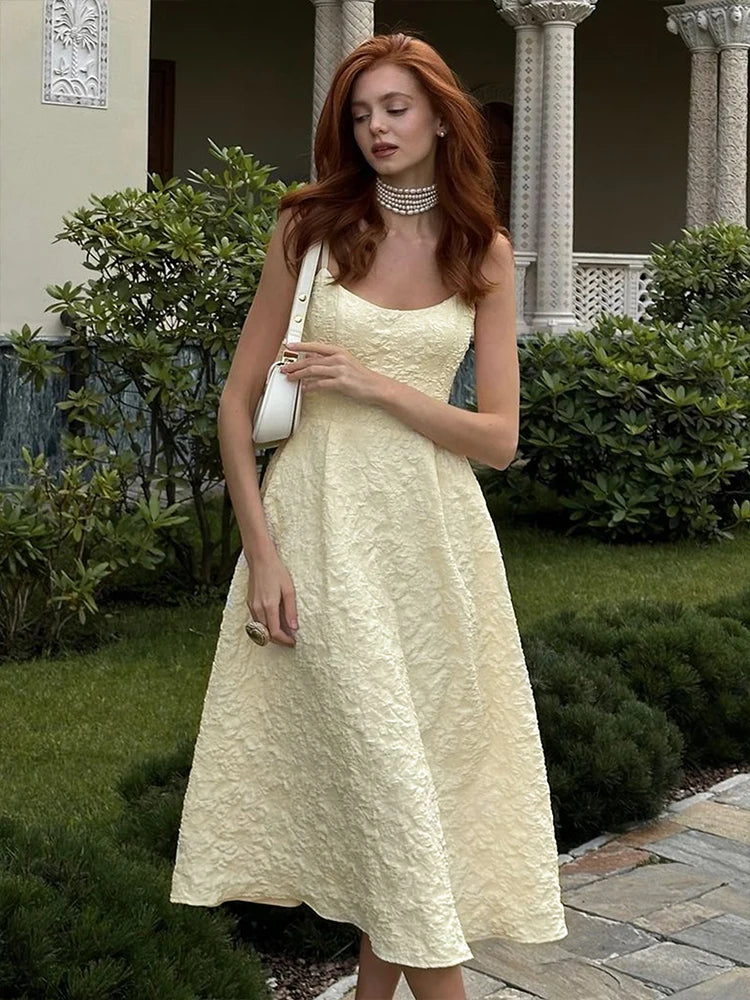 Women A-Line Dresses New Summer Solid Sexy Backless O-Neck Low Chest Sling Maxi Dress Streetwear Fashion Casual Slim Lady Dress