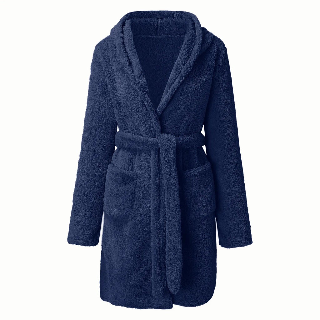 Autumn Winter Women Sexy Bath Robe Fluffy Plush Pyjamas Ladies Hooded Dressing Solid Color Gown Warm Bathrobe Female loungewear