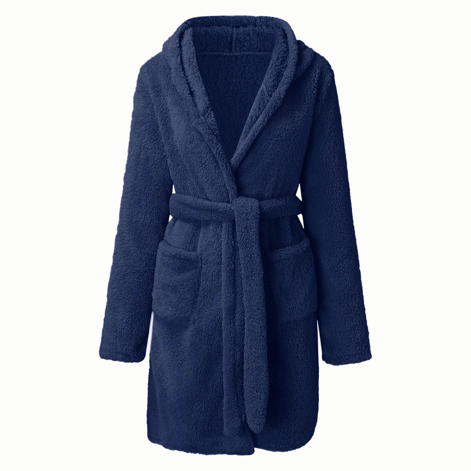 Autumn Winter Women Sexy Bath Robe Fluffy Plush Pyjamas Ladies Hooded Dressing Solid Color Gown Warm Bathrobe Female loungewear