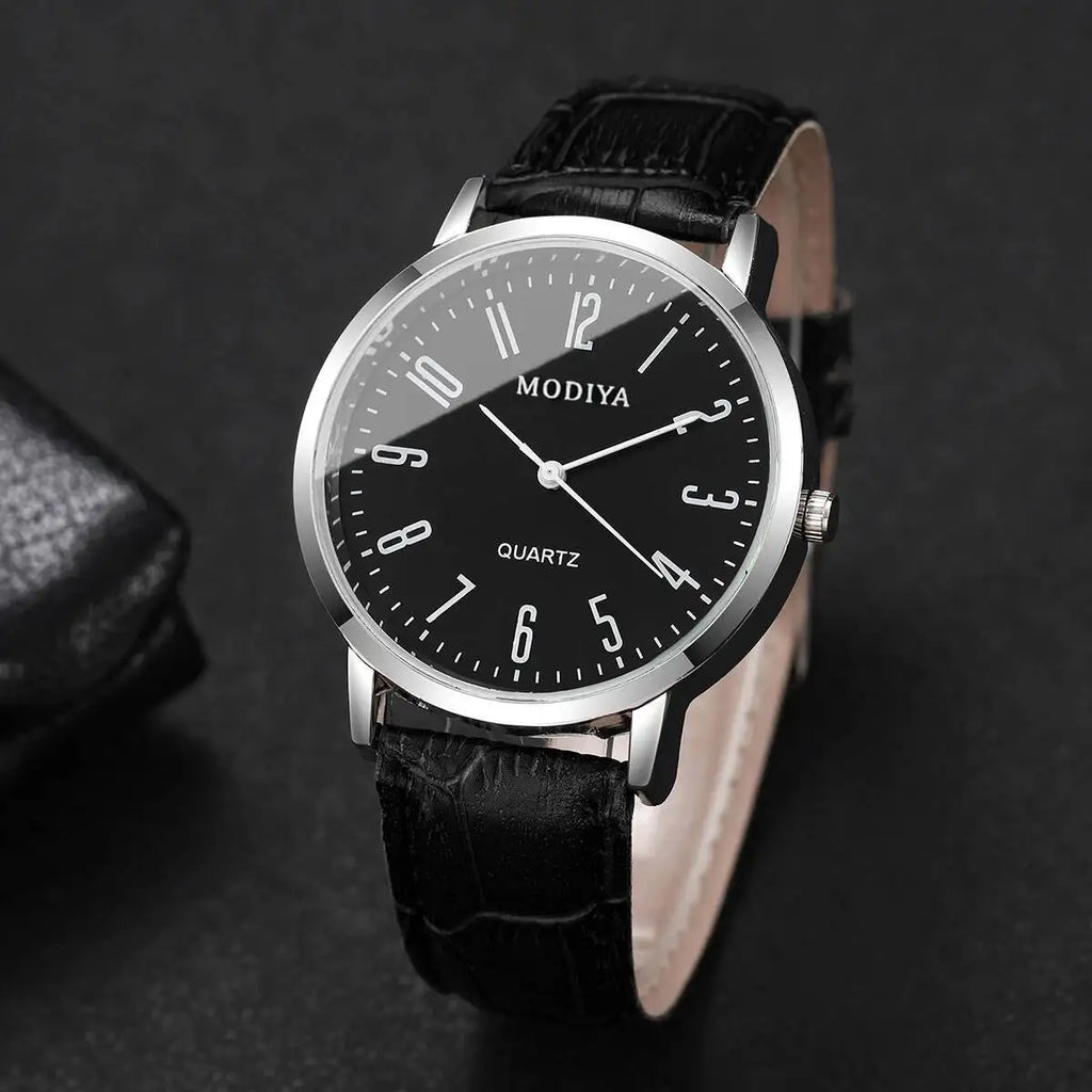 3PCS/Set Fashio Arabic Dial Men Business Watches Casual Leather Strap Quartz Wristwatches Reloj Hombre（Without Box）