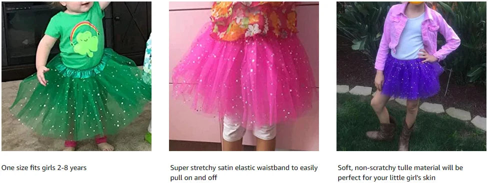 Kids Baby Star Glitter Dance Tutu Skirt For Girl Sequin 3 Layers Tulle Toddler Pettiskirt Children Chiffon 2-8T