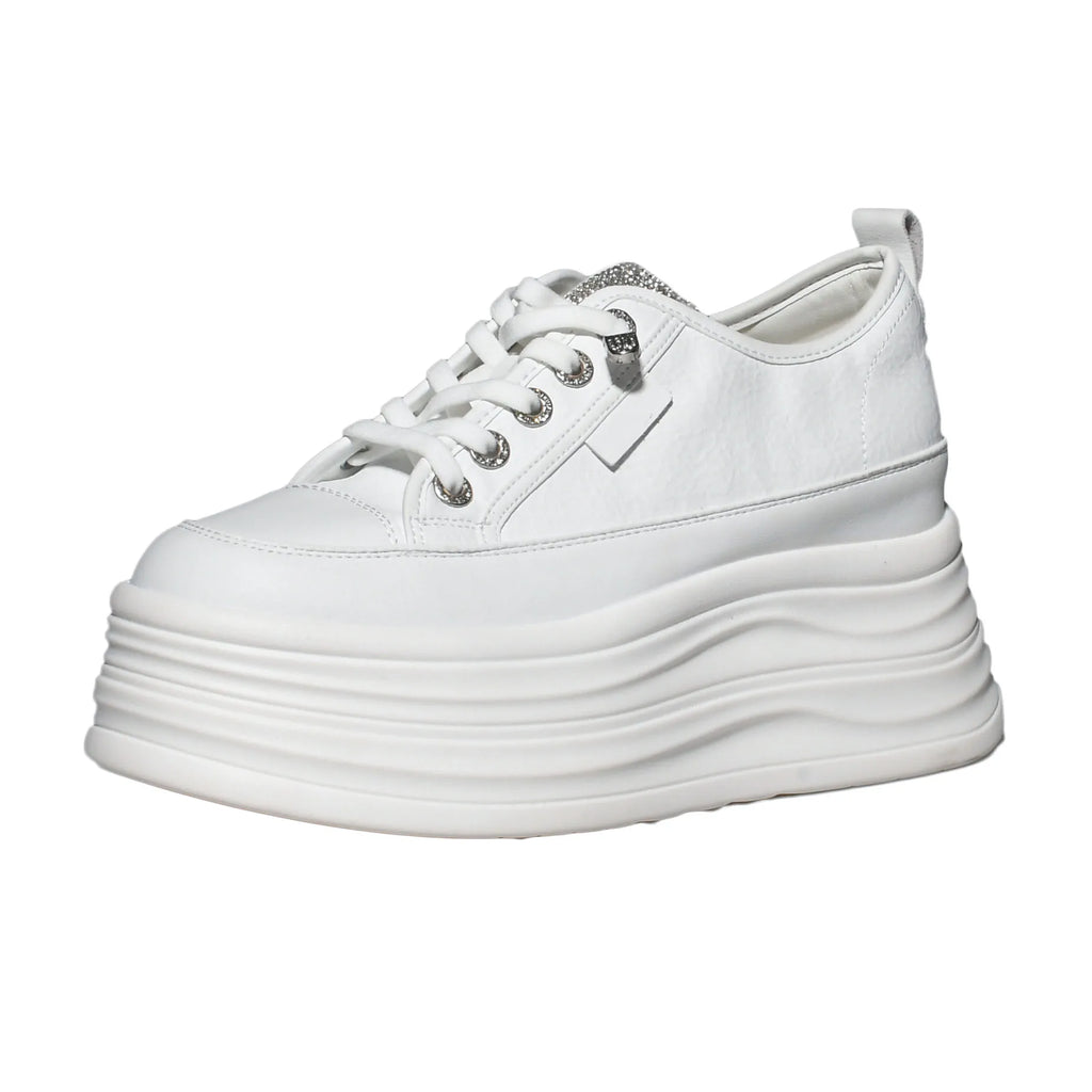 Fujin 9cm 3 inch comfortable platform sneakers for women Genuine Leather Women Vulcanized Shoes Platform High Heels Casual Shoes