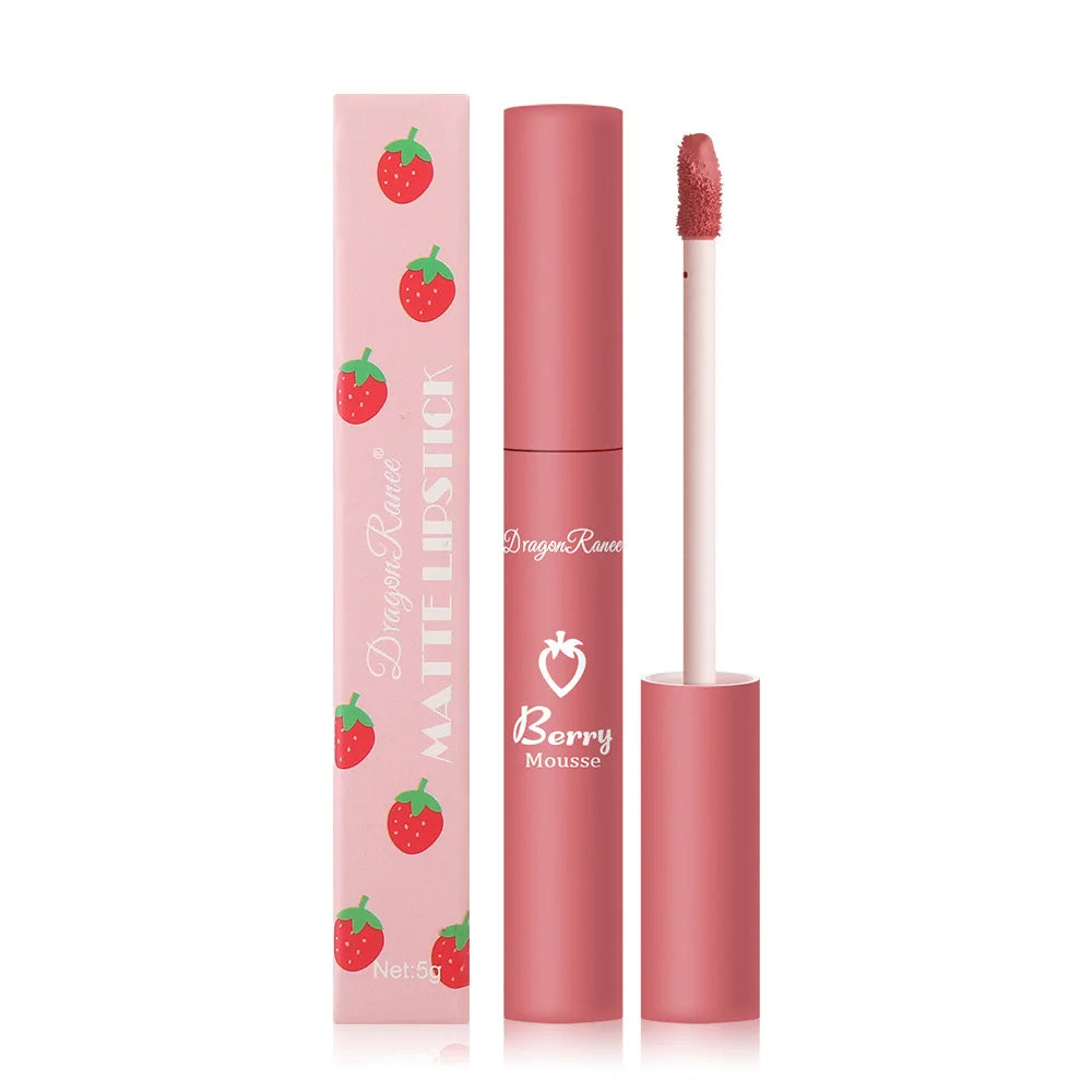 Dragon Ranee 12 Color Matte Lip Gloss Velvet Texture Waterproof Moisturize Lip Gloss Lasting Non-stick Cup Fashion Cosmetics 5ml