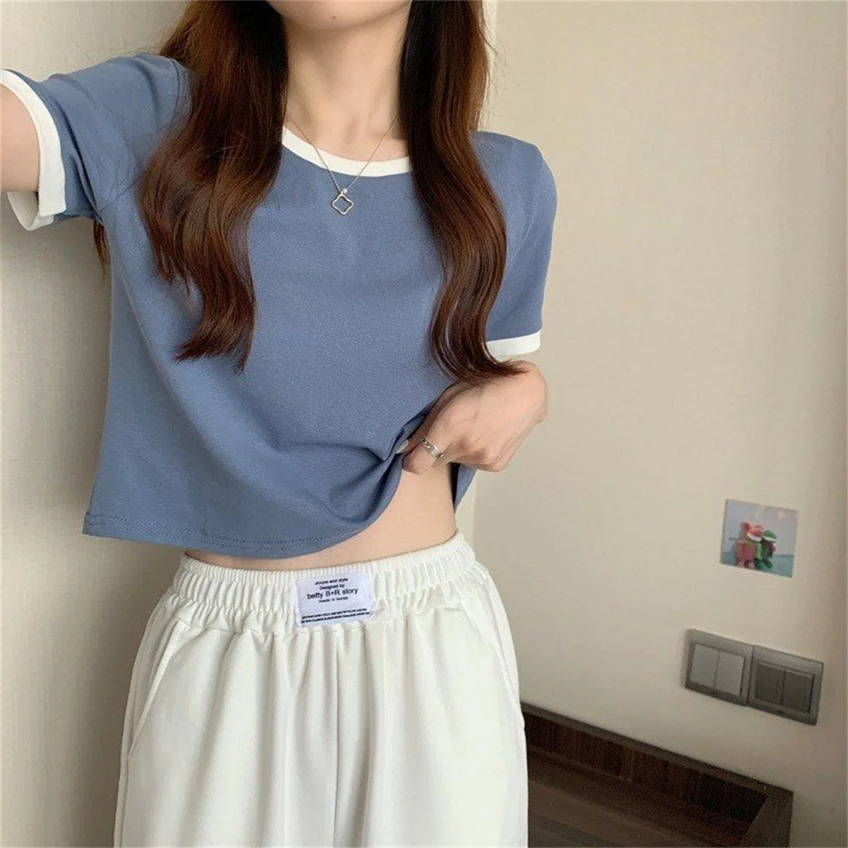 Fashion Patchwork T-shirts Women Basic Tee Casual Oversized Tops Quality Unisex Short Tshirts Tees Girl Summer Clothing Tops