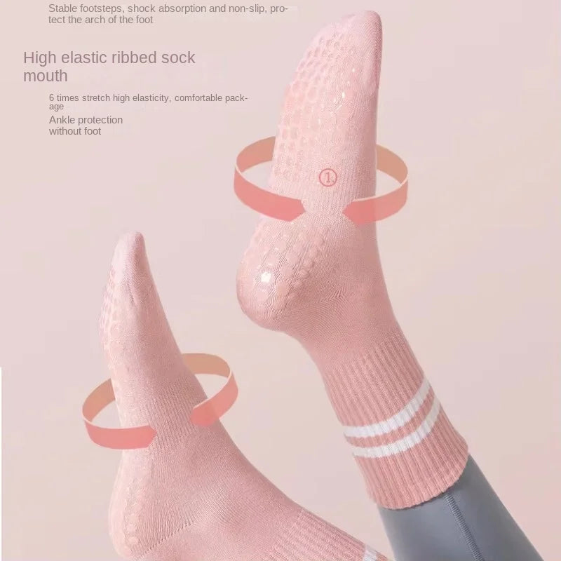 Professional Non-slip Yoga Socks Cotton Mid-tube Bottom Silicone Indoor Fitness Socks gym Floor Socks Dance Pilates Sports Socks