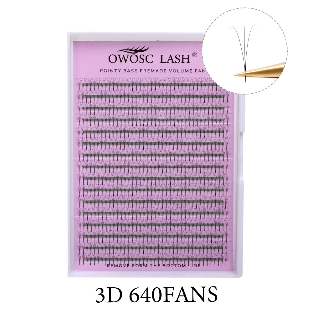 OWOSC Pointy Base Premade Volume Fans Eyelash Extension 3D/6D/8D/10D/12D/14D Individual Sharp Pointy Stem 320 fans Custom Logo