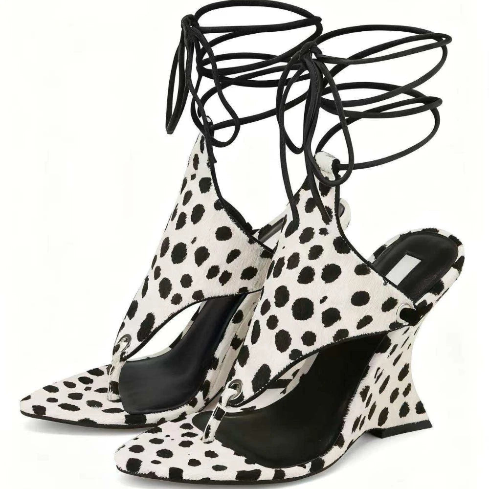 2026 European and American Women's Spring and Summer New Fashion Clip Toe Ankle Strap Irregular High Heels Walking Hollow Shoes