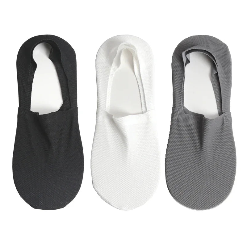 3 Pairs Men's Boat Socks 100% Cotton Deodorant Sweat Absorption Mesh Invisible Sock Thin Breathable Silicone Non-slip Silk Socks