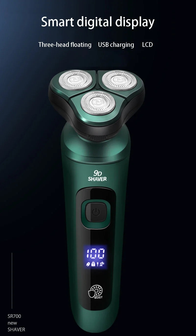 New Smart Electric Shaver LCD Digital Display Three-head Floating Razor USB Rechargeable Washing Multi-function Beard Knife