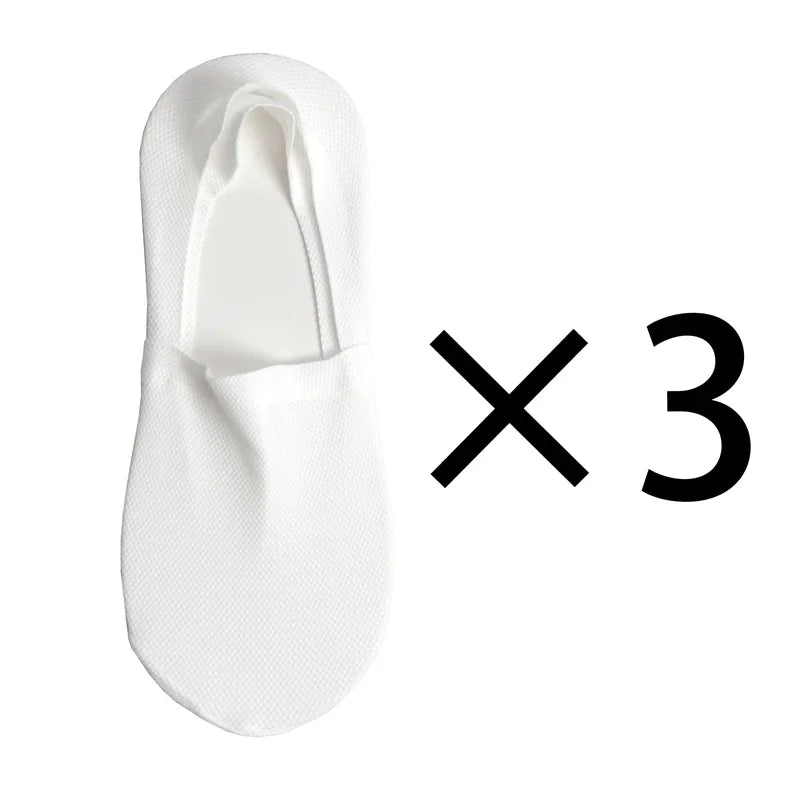 3 Pairs Men's Boat Socks 100% Cotton Deodorant Sweat Absorption Mesh Invisible Sock Thin Breathable Silicone Non-slip Silk Socks