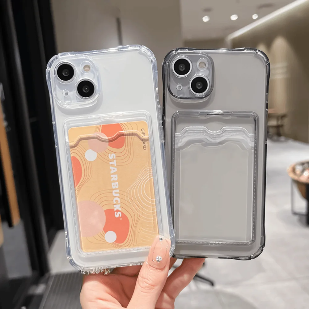 Transparent Card Bag Holder Phone Case For iPhone 17 Pro Max 11 12 13 14 15 16 Pro Max Air 7 8 Plus XR XS SE 2020 SE 2022 Cover