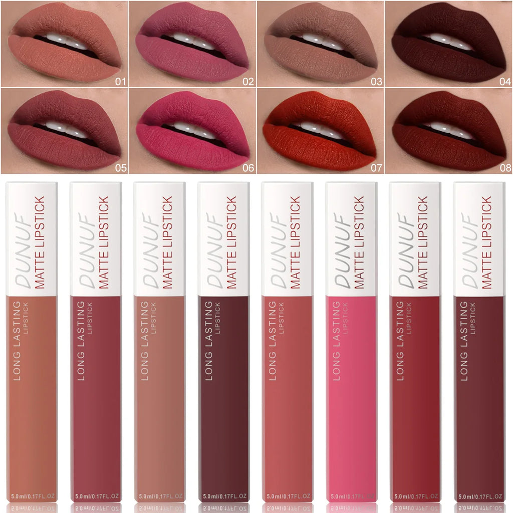 Matte Liquid Lipstick Set 8 Pieces Waterproof Non Transfer Lip Glaze Long Wearing Smudge Proof Lip Gloss