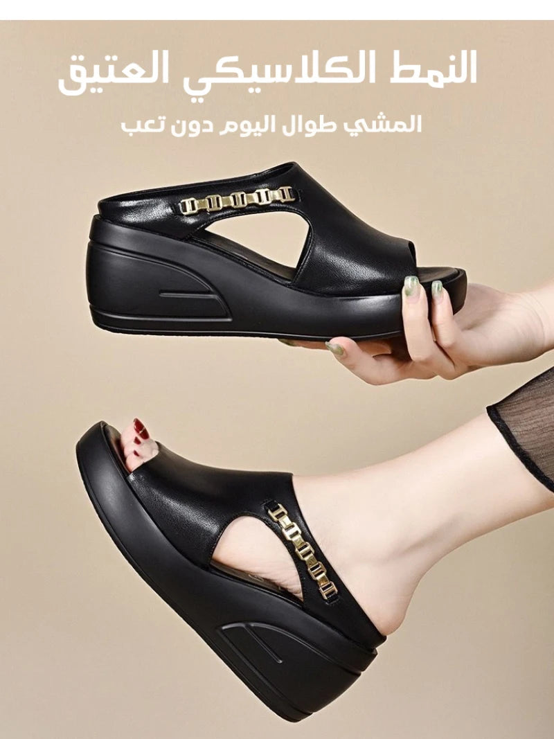 Women's Waterproof Platform Summer Platform Slippers Non-Slip Soft-Soled Wedge Sandals Women's Metal Chain Heightening