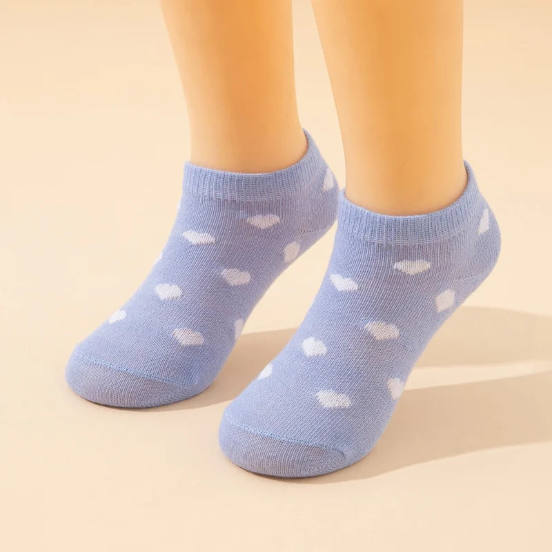 5 pairs kid's short socks: candy colors, heart-shaped, soft, comfortable, casual, student ankle socks - suitable for daily use