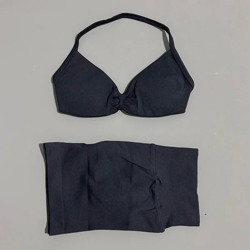 2 Piece Sport Set Women Seamless Yoga Tank Bra High Waist Scrunch Bum Gym Shorts Sets Fitness Running Workout Suit