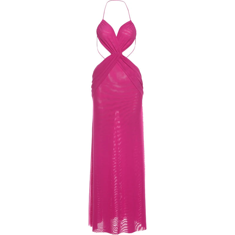 Weird Puss Ruched Sexy Dress Women Y2K Coquette V Neck Cross Backless Sleeveless Ruffles Splits Prom Party Hipster Long Bodycon