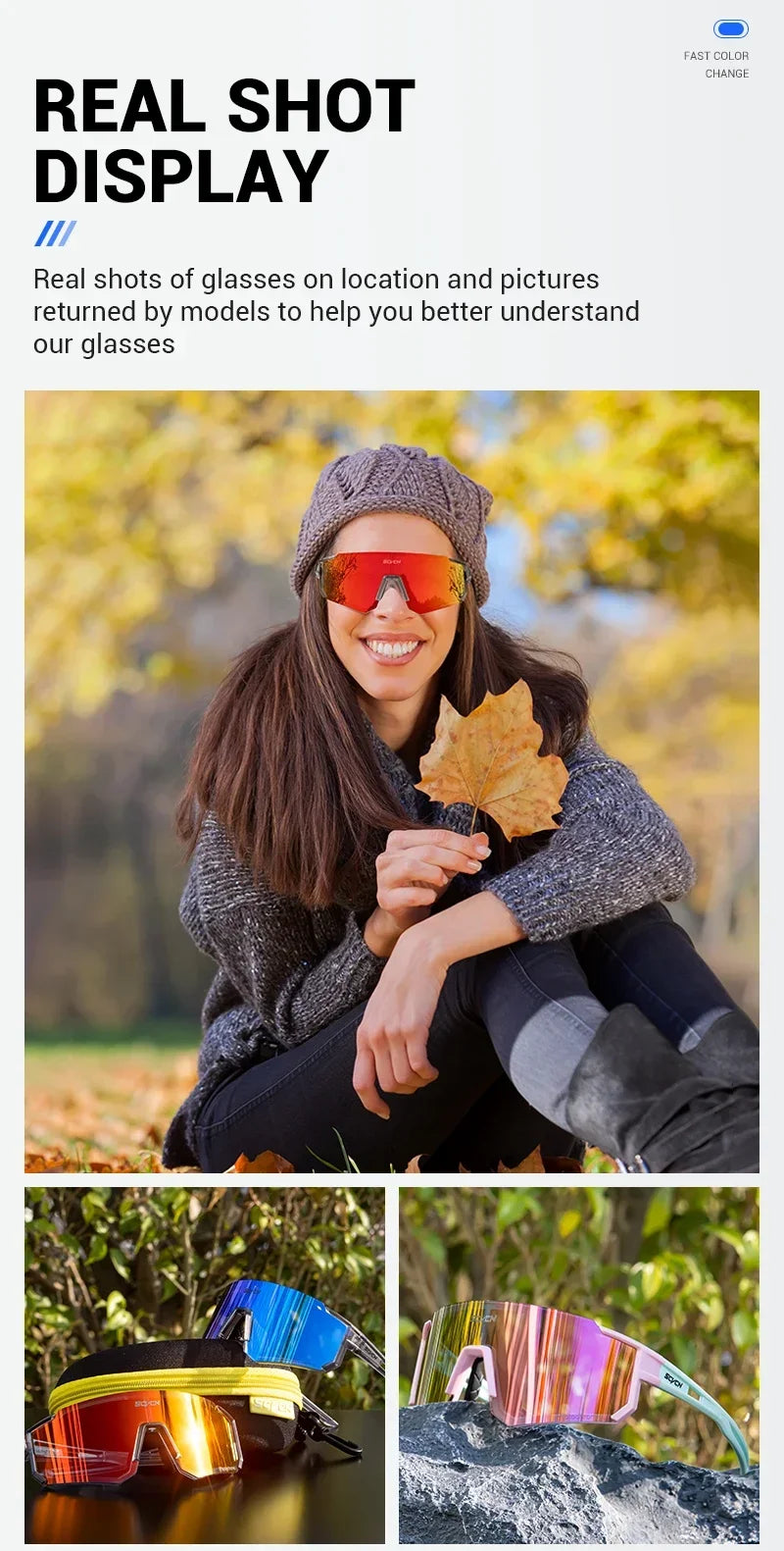 SCVCN Photochromic Hiking Eyewear Cycling Glasses Sports Sunglasses for Women Outdoor Road  MTB Bike Glasses UV400 Men Windproof