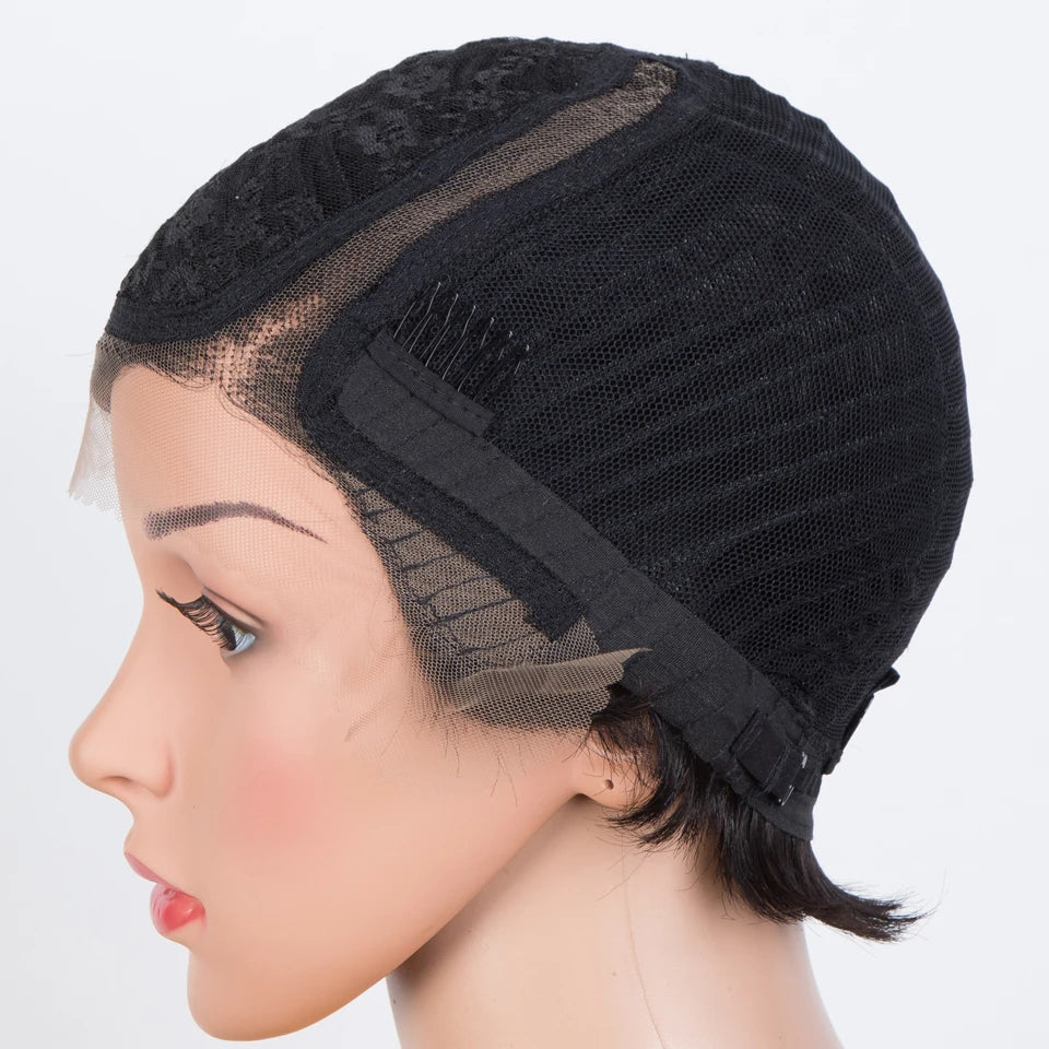 Lekker Black Short Pixie Cut 13X1 C Part Lace Front 100% Human Hair Wigs For Women Glueless Brazilian Remy Hair Straight Wigs