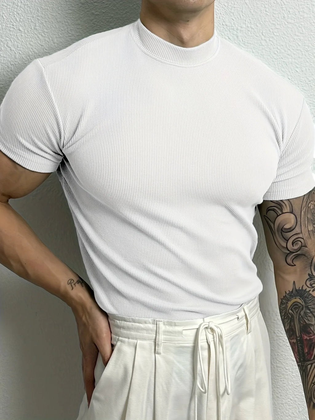 2026 New fashion Men's T-shirt Small high collar stripe shirt short sleeve fitness top leisure sport T-shirt Men sportswear