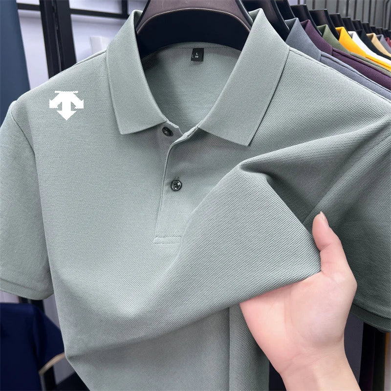 cotton100% men's summer luxury brand polo shirt lapel geometric printing short sleeves t-shirt outdoor leisure men clothing tops