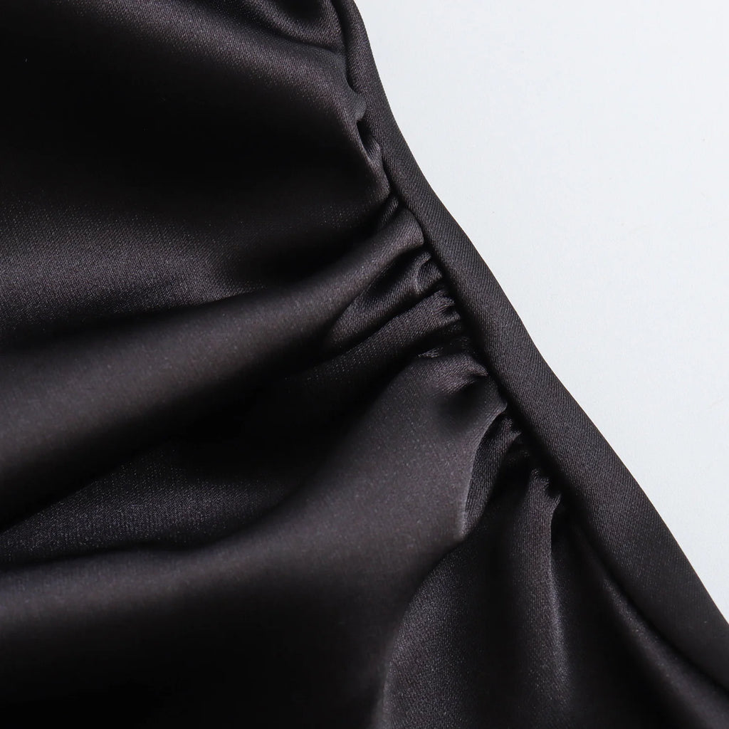 XNWMNZ 2024 Women's Fashion Satin Midi Dress Women High Street O Neck twisted armholes Waist Gathered Fit female Midi Dresses